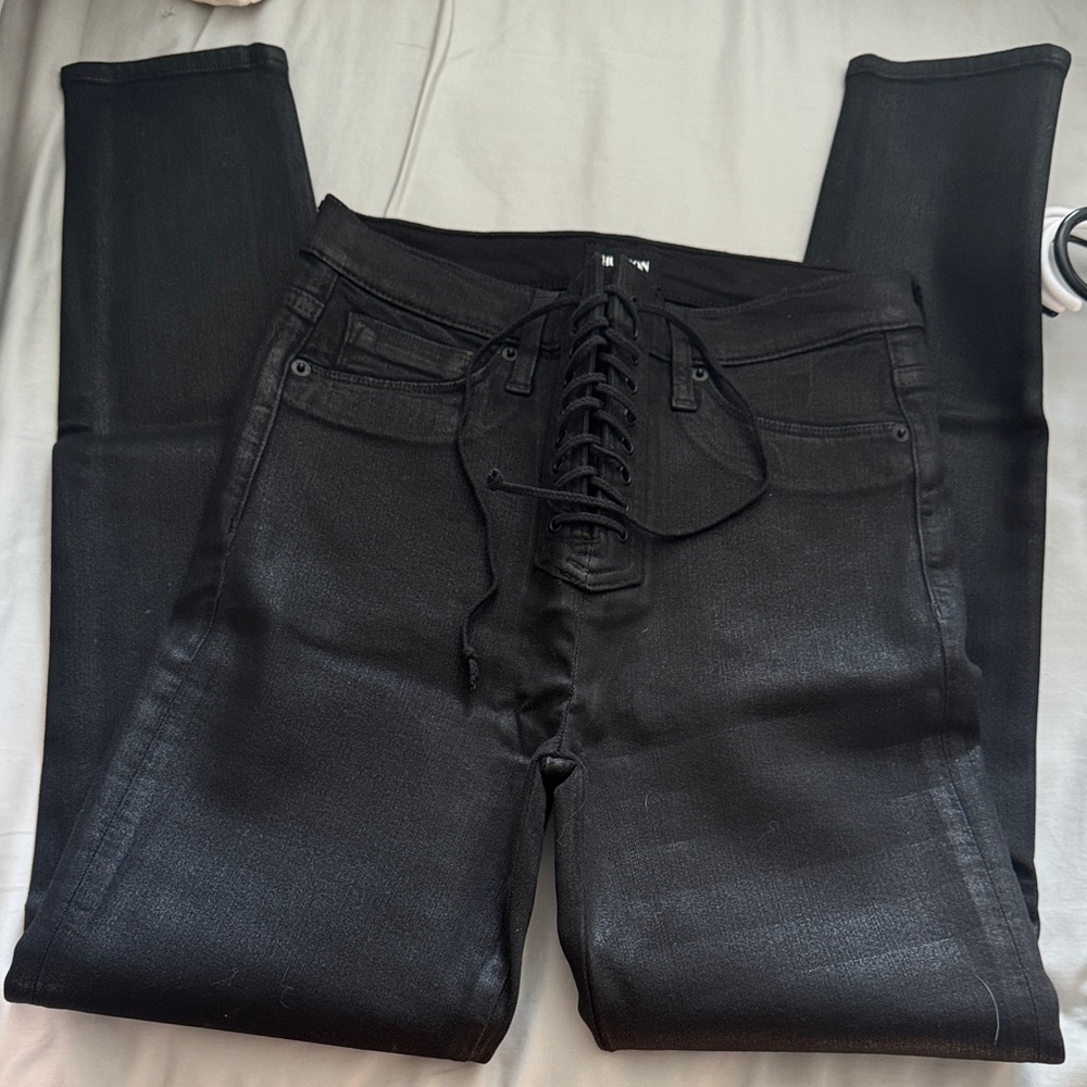 Hudson Waxed Denim Lace-Up Jeans